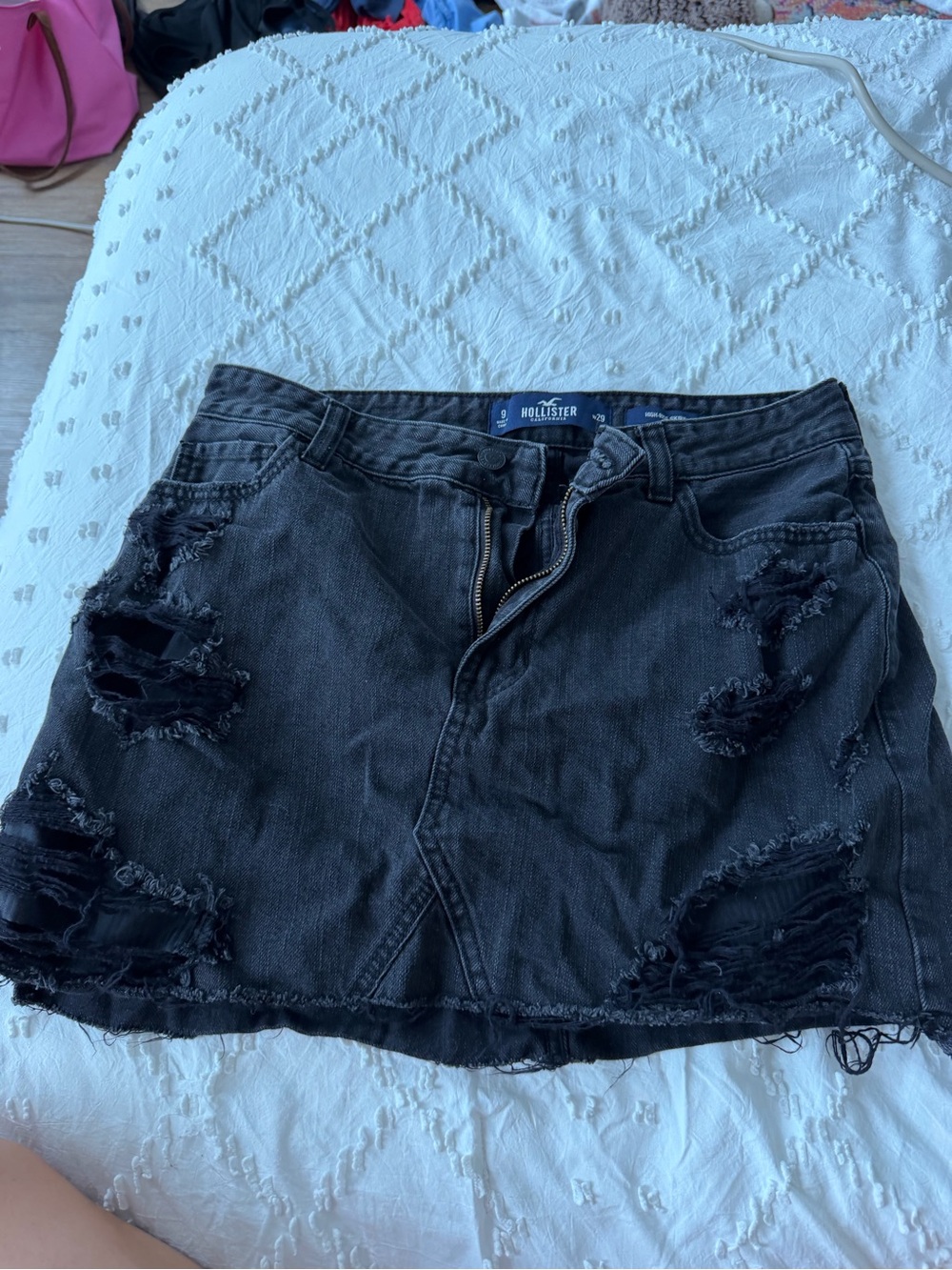 Hollister Black Distressed Ripped Denim Mini Skirt